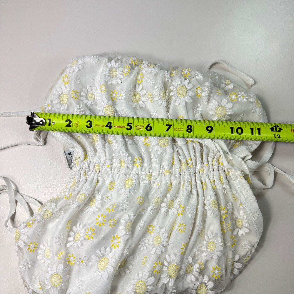 Zara White‎ Floral Mesh Top Sheer Ruched Crop Camisole Boho Summer Womens Small - Picture 8 of 10